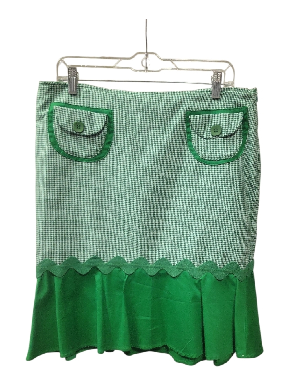 E.C. Star Green Houndstooth A-Line Skirt with Pocket Details